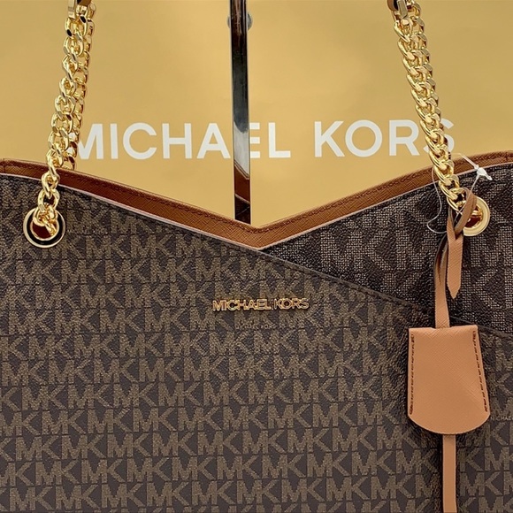 MICHAEL KORS LARGE X CHAIN LOGO SHOULDER BAG BROWN - Picture 15 of 16